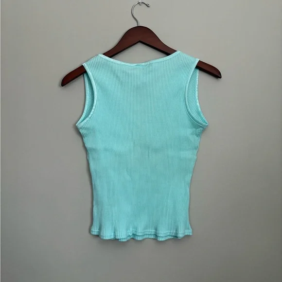 Y2K Stretch | XL | Energie Aqua Ribbed Tank Top Lace Up V Neck Fitted - Picture 3 of 5